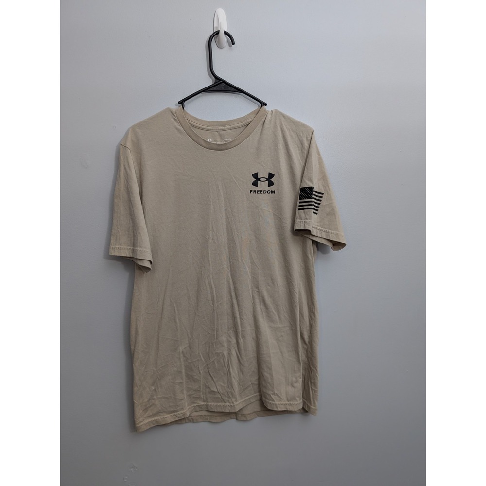 L3 Under Armour T Shirt Freedom Mens L Light Brown Tan Short Sleeve Casual Adult